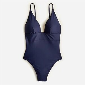 J. Crew Long Torso Deep V-Neck French One Piece Navy Blue NWT Size 10